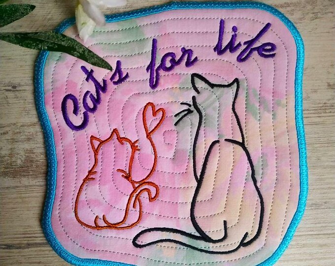 ITH Cats for life coaster Machine embroidery design - Instant download file
