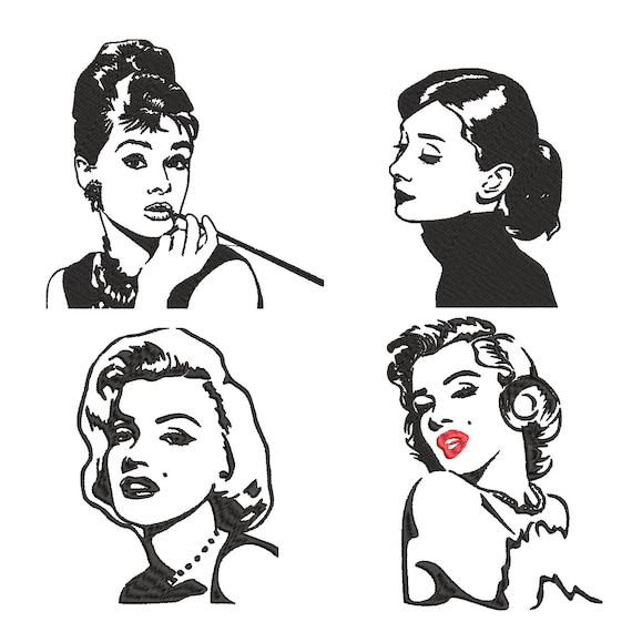 Actresses machine embroidery designs - set of four designs - instant download file