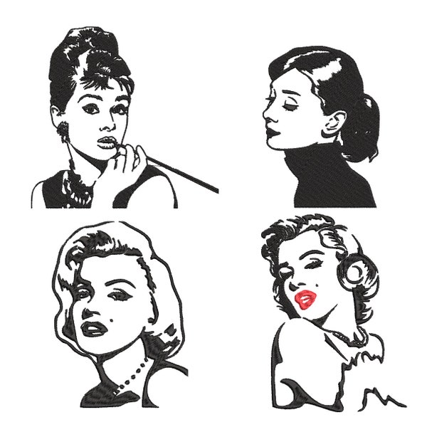 Actresses machine embroidery designs - set of four designs - instant download file