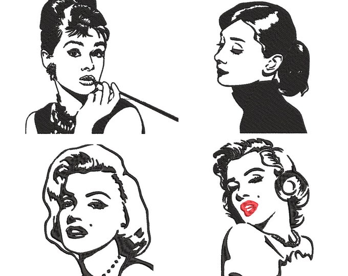 Actresses machine embroidery designs - set of four designs - instant download file