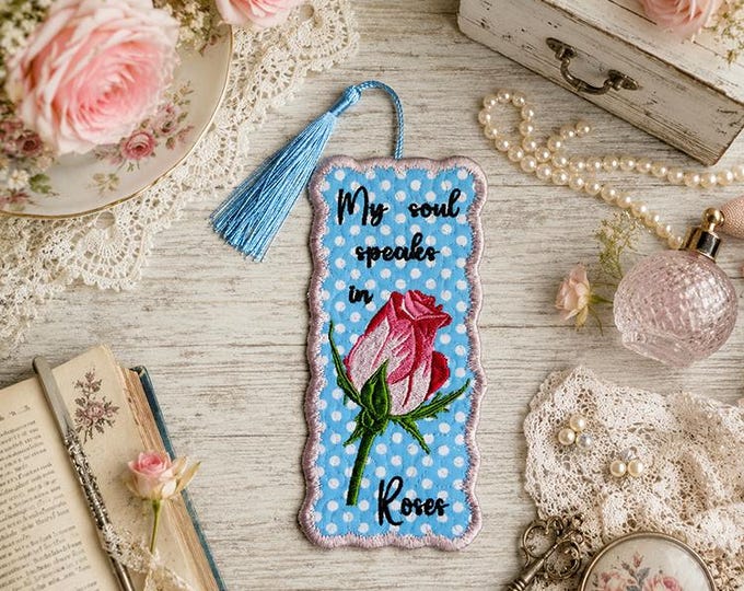ITH My soul in roses bookmark Machine embroidery design - Instant download file