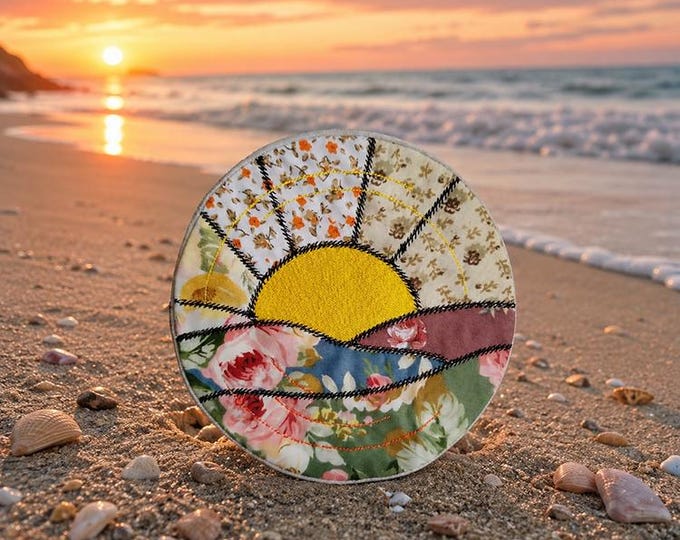 ITH Sunrise applique coaster Machine embroidery design - Instant download file
