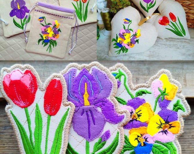 Big floral applique bundle - Machine embroidery designs - Instant download files