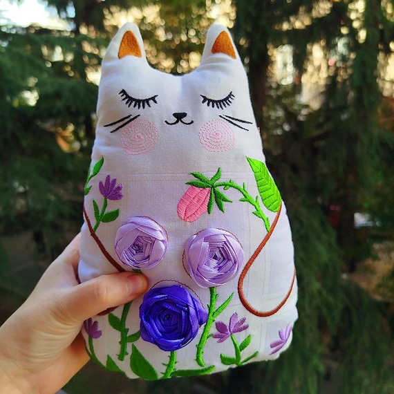 Floral Machine and Ribbon Kitty - embroidery Mixed project - Instant download file