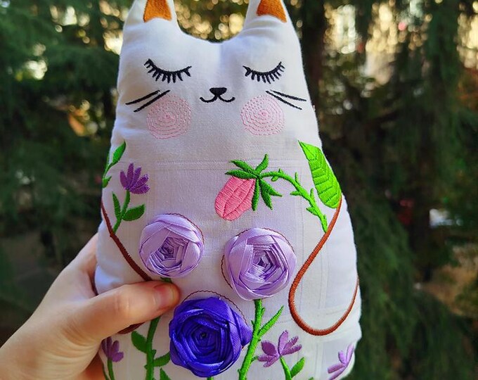 Floral Machine and Ribbon Kitty - embroidery Mixed project - Instant download file