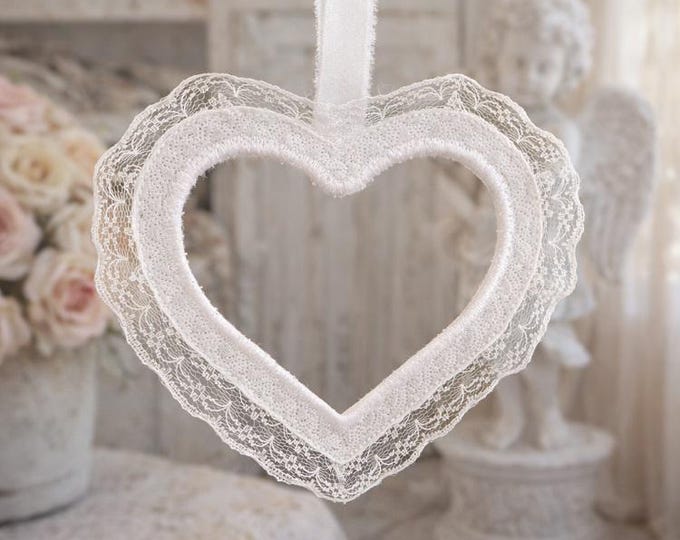 ITH Shabby chic and snow white heart Machine embroidery design - Instant download file