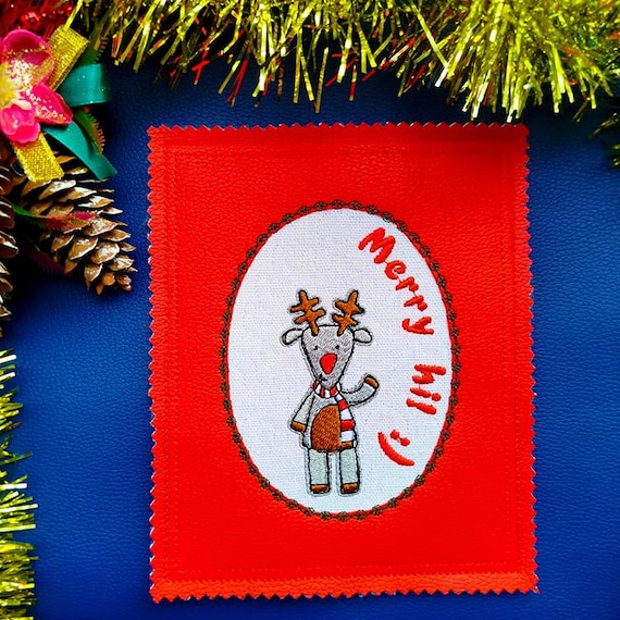 ITH Merry Hi card Machine embroidery design - Instant download file
