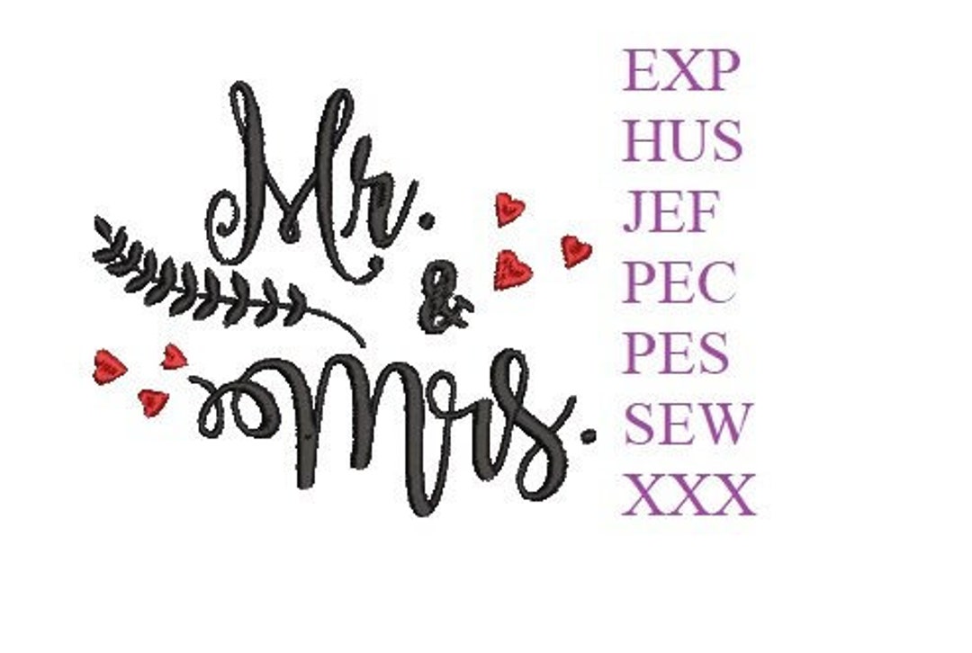 Mr and Mrs Machine Embroidery Design Instant Download Etsy