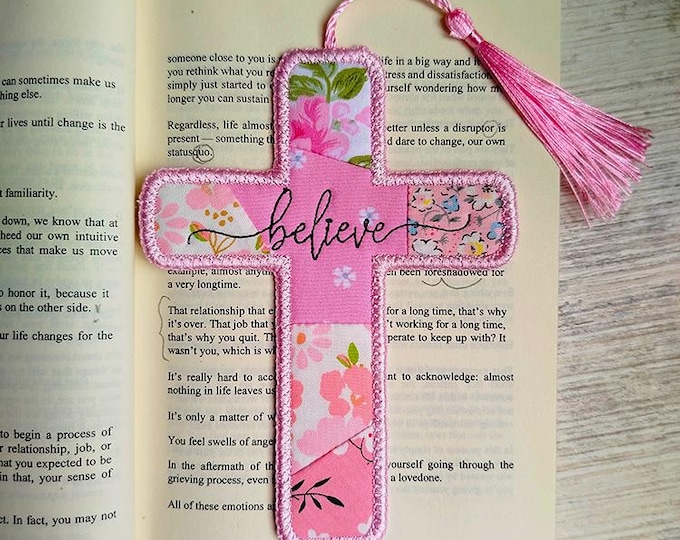ITH Applique believe Cross bookmark Machine embroidery design - Instant download file