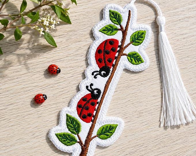 ITH Ladybugs bookmark Machine embroidery design - Instant download file