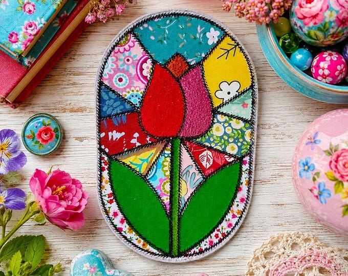 ITH Tulip applique mugrug Machine embroidery design - Instant download file
