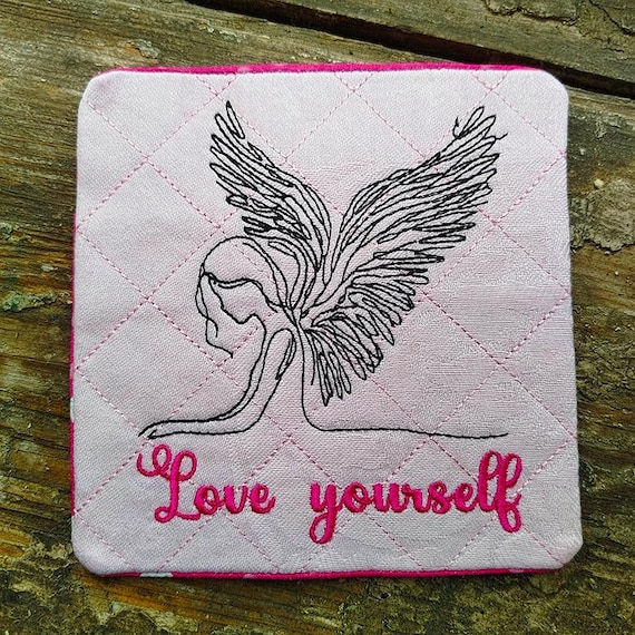 ITH Love yourself Angel coaster Machine embroidery design - Instant download file