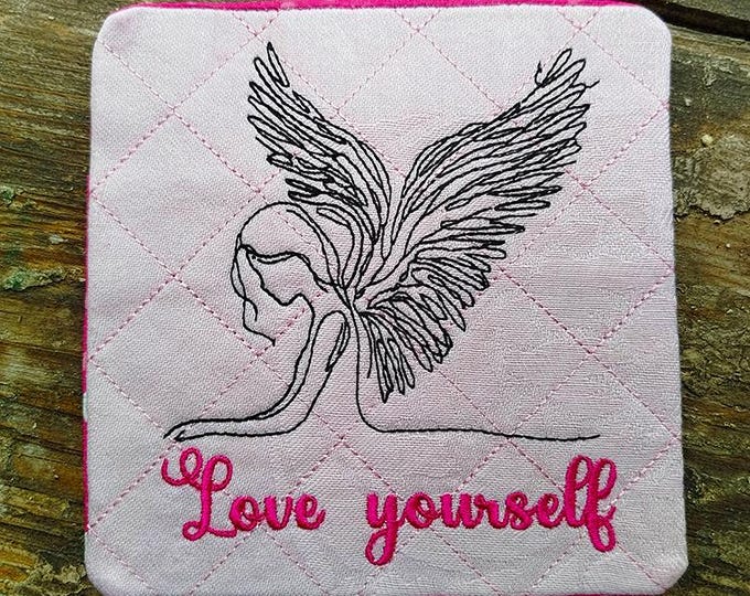 ITH Love yourself Angel coaster Machine embroidery design - Instant download file