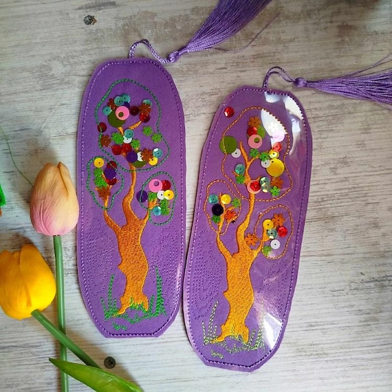 ITH Tree Bookmark for sequins Machine embroidery design - Instant download file