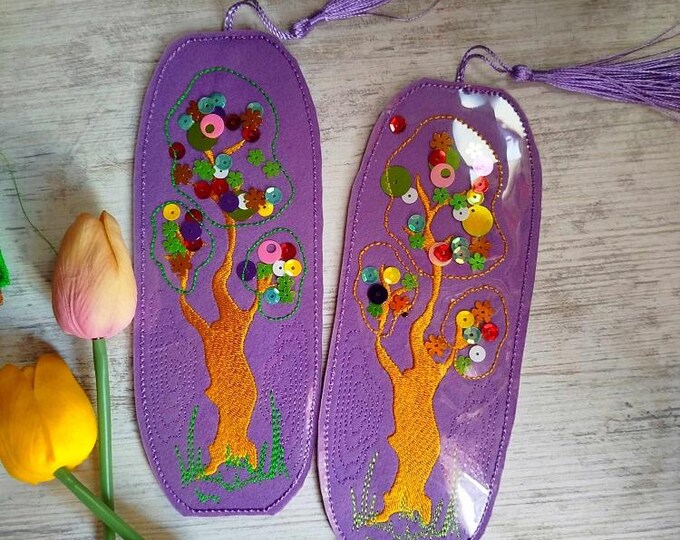 ITH Tree Bookmark for sequins Machine embroidery design - Instant download file
