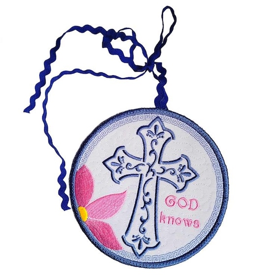 ITH God Knows Cross Ornament Machine embroidery design - Instant download file