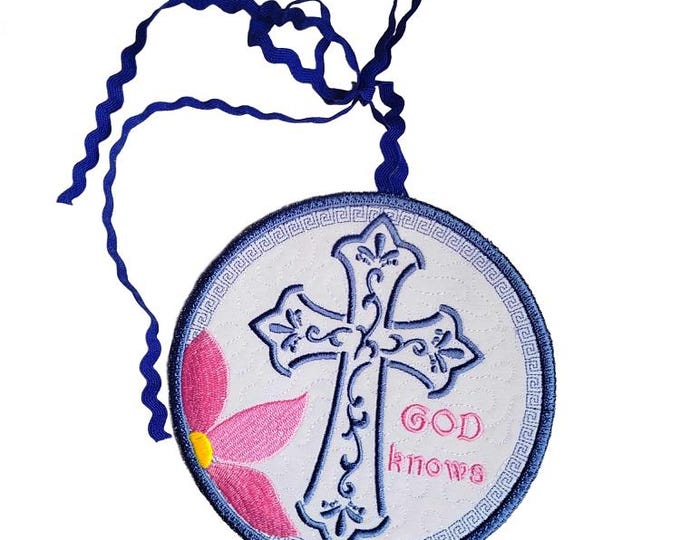 ITH God Knows Cross Ornament Machine embroidery design - Instant download file