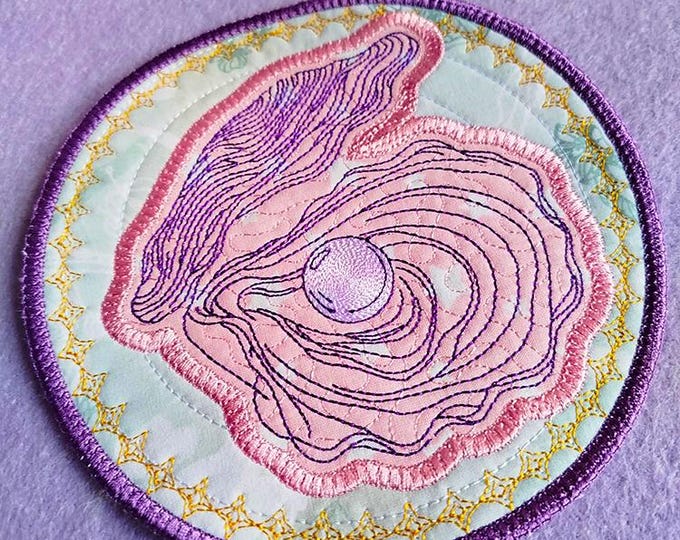 ITH Pearl seashell coaster Machine embroidery design - Instant download file