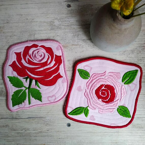 ITH Roses coasters Machine embroidery designs - Instant download files