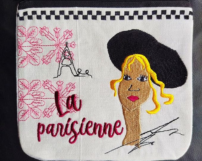 ITH Parisian lady purse Machine embroidery design - Instant download file
