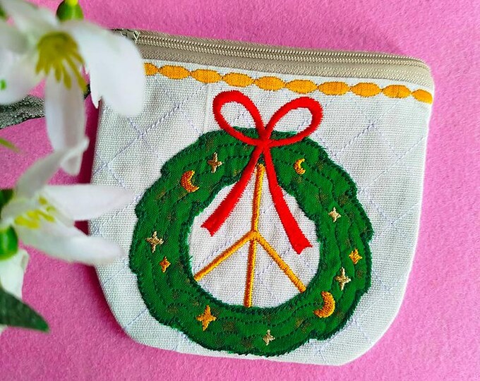 ITH Peace wreath applique purse Machine embroidery design - Instant download file