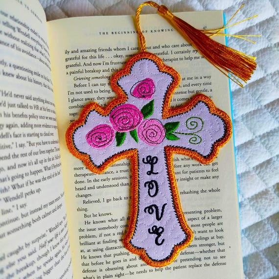 ITH Love cross bookmark Machine embroidery design - Instant download file