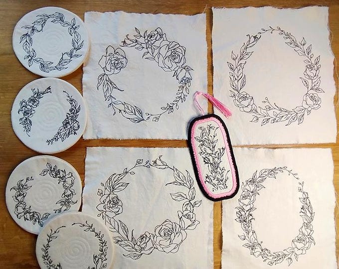 Lineart roses set Machine embroidery designs - Instant download file