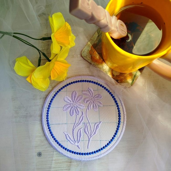 ITH White on white coaster Machine embroidery design - Instant download file