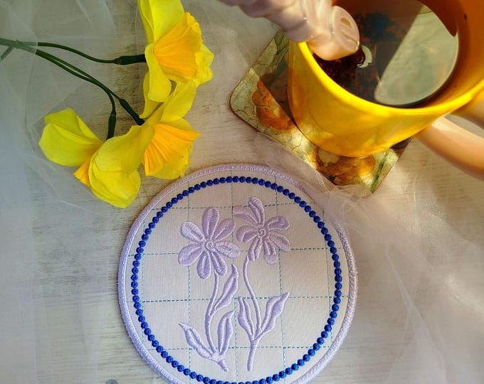 ITH White on white coaster Machine embroidery design - Instant download file