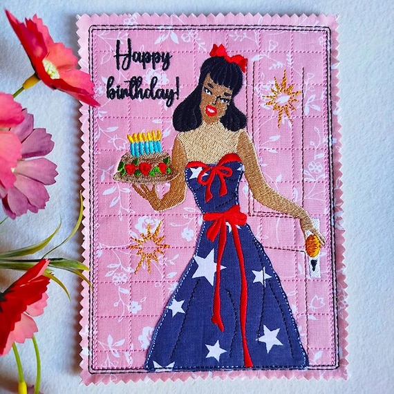 ITH Happy birthday vintage card Machine embroidery design - Instant download file