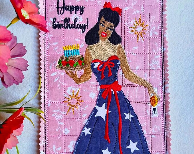 ITH Happy birthday vintage card Machine embroidery design - Instant download file