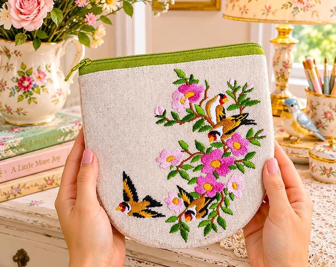 ITH birds in florals purse Machine embroidery design - Instant download file