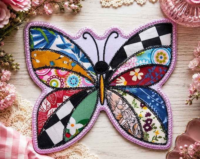 ITH Butterfly applique coaster Machine embroidery design - Instant download file