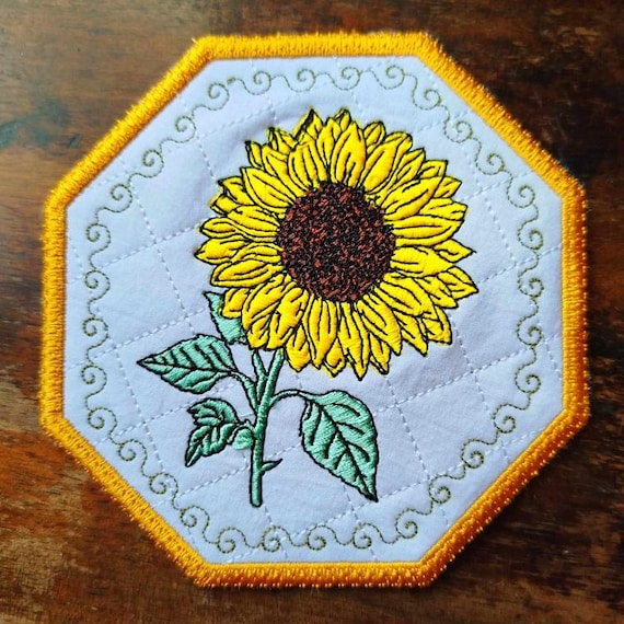 ITH Sunflower coaster Machine embroidery design - Instant download file