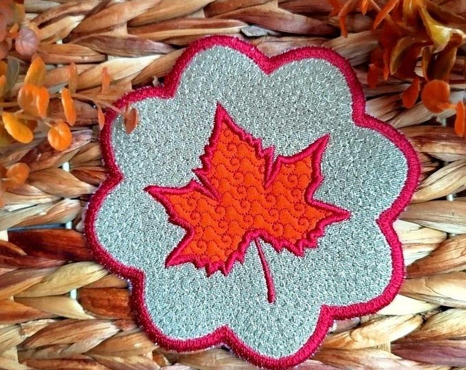 ITH Leaf coaster Machine embroidery design - Instant download file