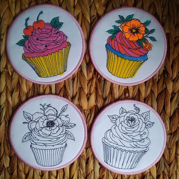 ITH cupcake coasters to color set - Machine embroidery designs - Instant download file