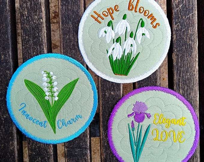 ITH Blooming bliss coasters Machine embroidery designs - Instant download file