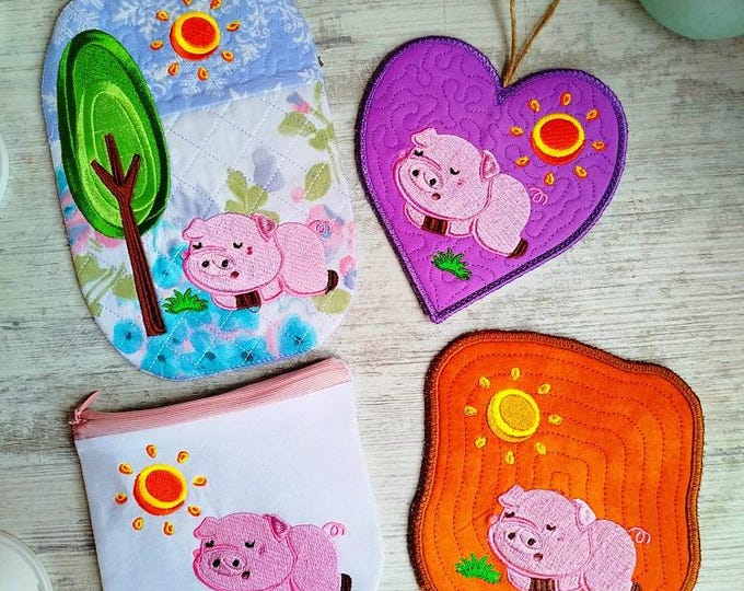Piggy set Machine embroidery design - Instant download files