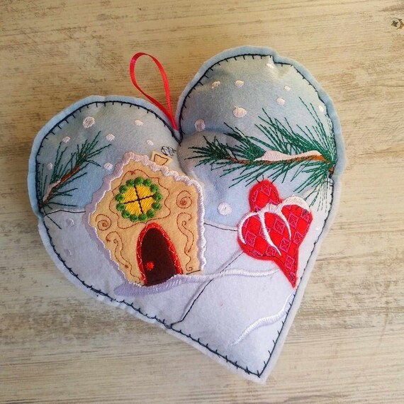 ITH Gingerbread house felt heart - Tutorial included - Instant download file