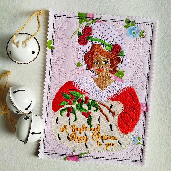ITH Bright Christmas vintage card Machine embroidery design - Instant download file