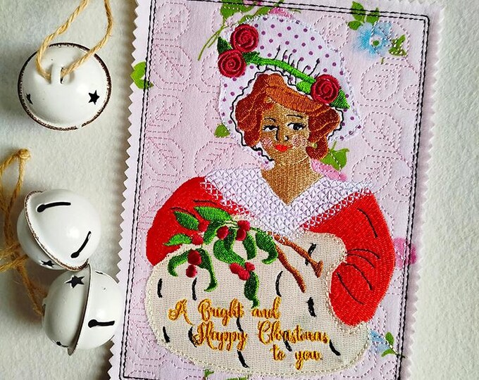 ITH Bright Christmas vintage card Machine embroidery design - Instant download file