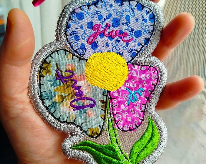 ITH Dont give up floral applique ornament - Machine embroidery design - Instant download file