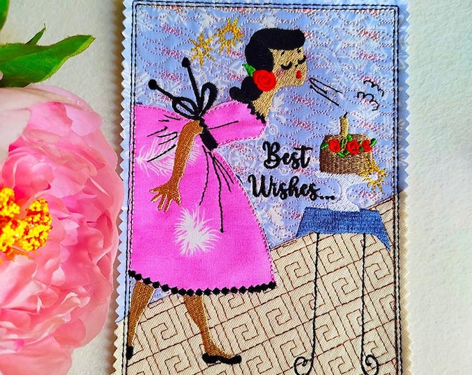ITH Best wishes card Machine embroidery design - Instant download file