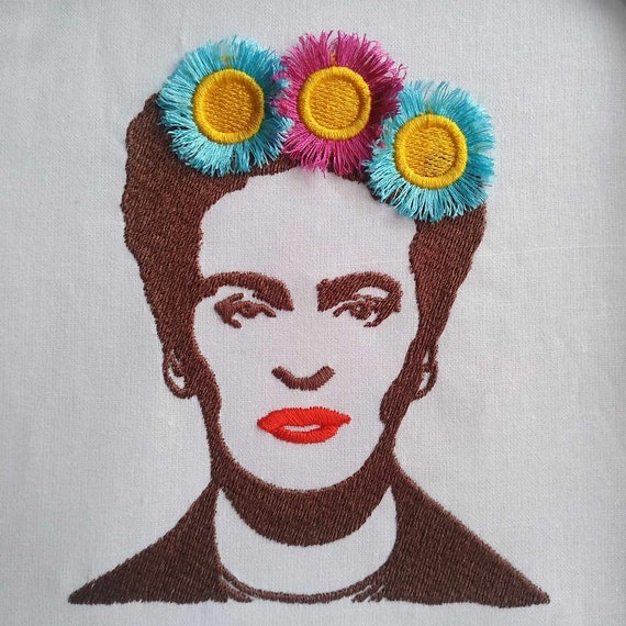 Frida with fringed flowers Machine embroidery design - includes tutorial on fringed flowers - instant download file