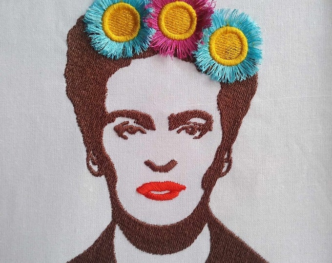 Frida with fringed flowers Machine embroidery design - includes tutorial on fringed flowers - instant download file