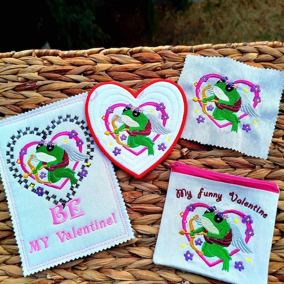 Cute frog Valentines set Machine embroidery designs - Instant download files