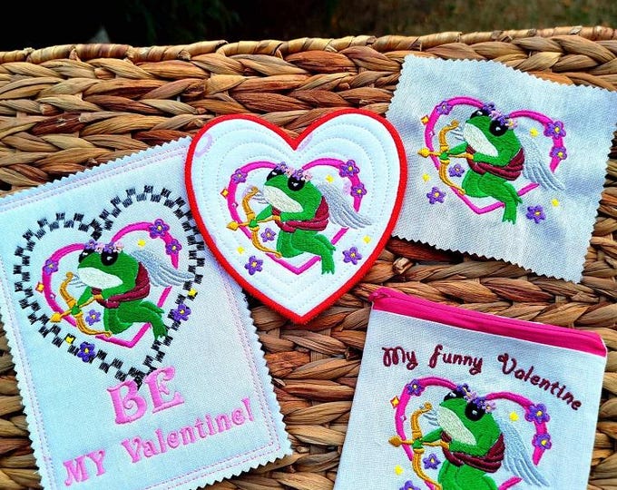Cute frog Valentines set Machine embroidery designs - Instant download files