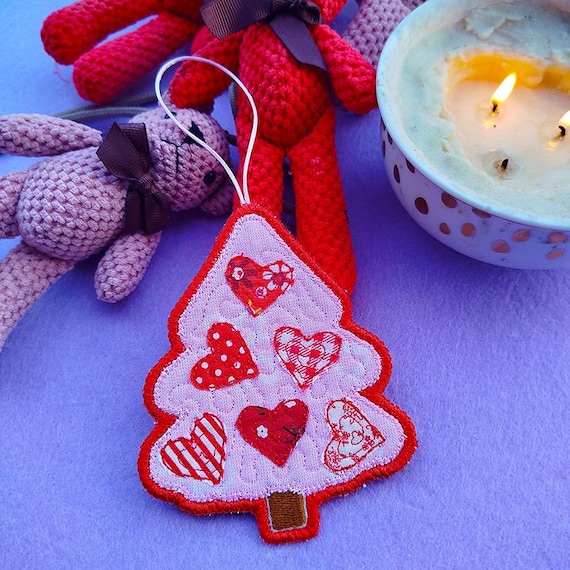 ITH Valentines tree ornament Machine embroidery design - Instant download file