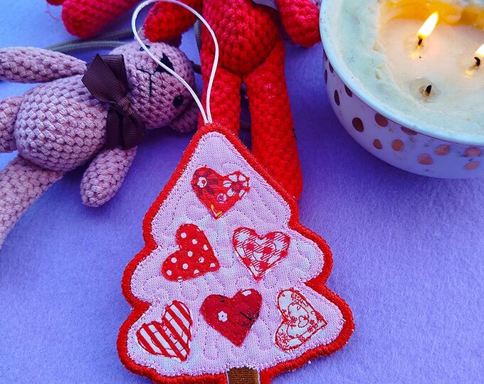 ITH Valentines tree ornament Machine embroidery design - Instant download file