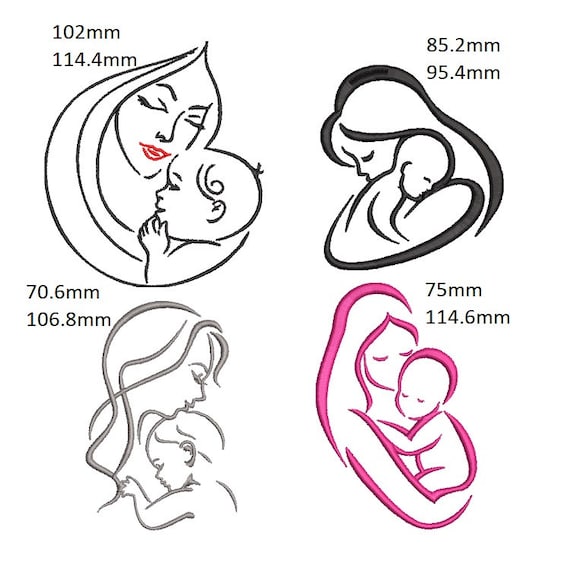 Mother and child Machine embroidery designs set - Instant download files